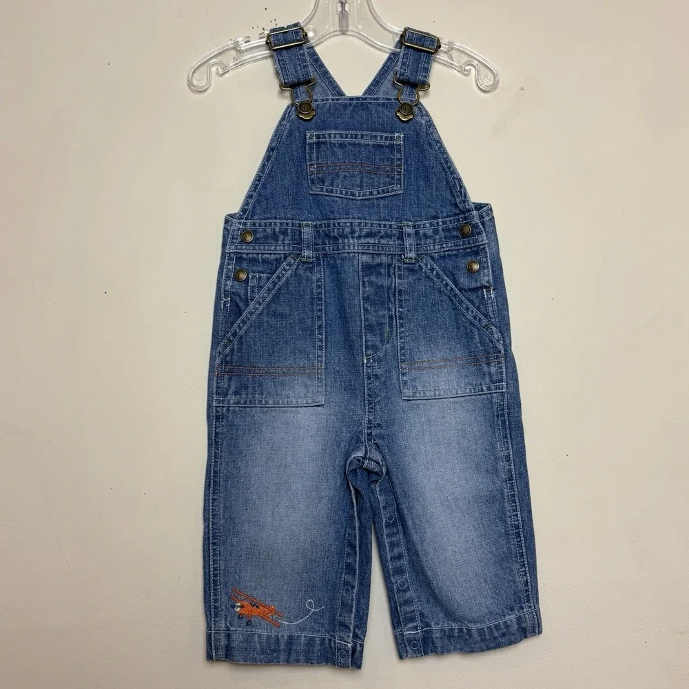 Vintage Gymboree 6-12 Months Denim Jean Plane Overalls 2005 Y2K New NWT‎